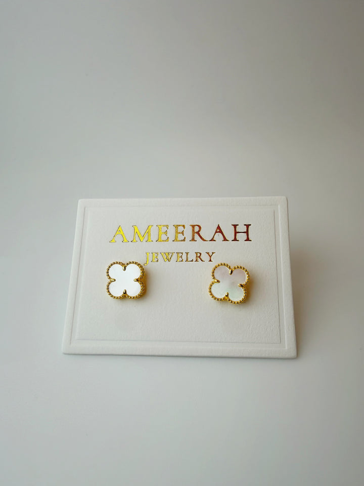 The White Floral Pearl Studs