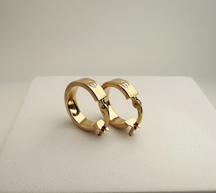 18K Solid Gold C Hoop Earrings 20mm Minimalist Everyday Gold Jewelry