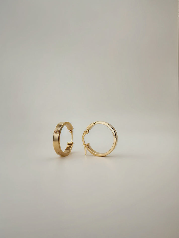 18K Solid Gold C Hoop Earrings 20mm Minimalist Everyday Gold Jewelry
