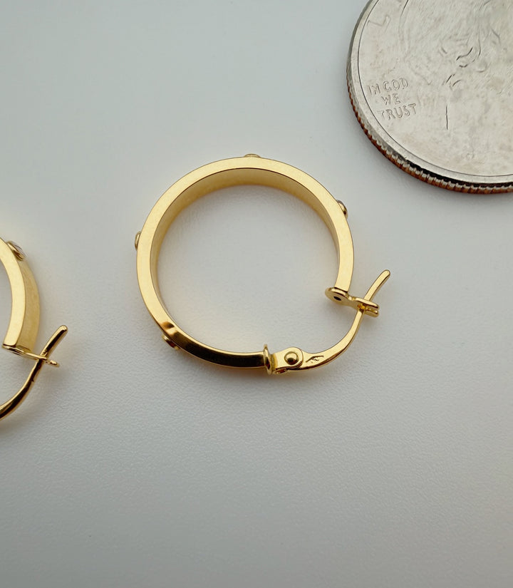 18K Solid Gold C Hoop Earrings 20mm Minimalist Everyday Gold Jewelry