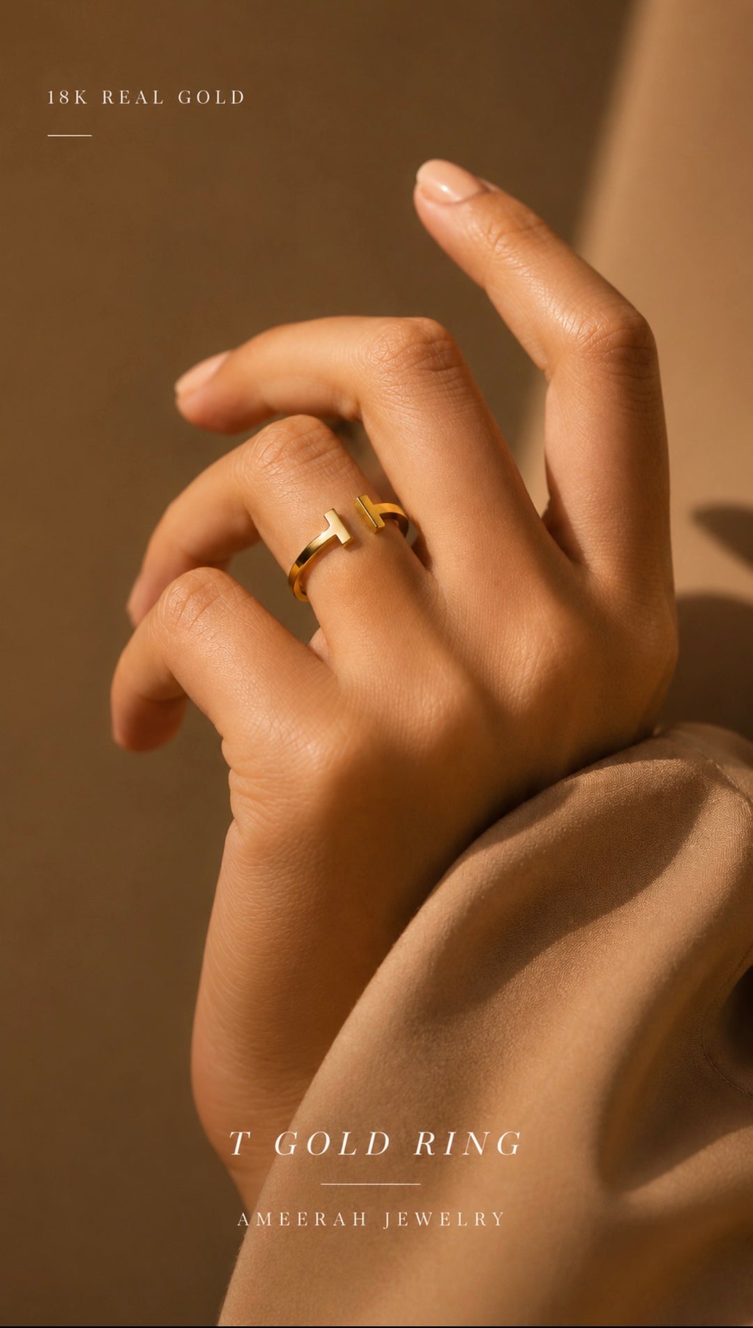 18K Real  Gold Ring T Open Ring Size 7