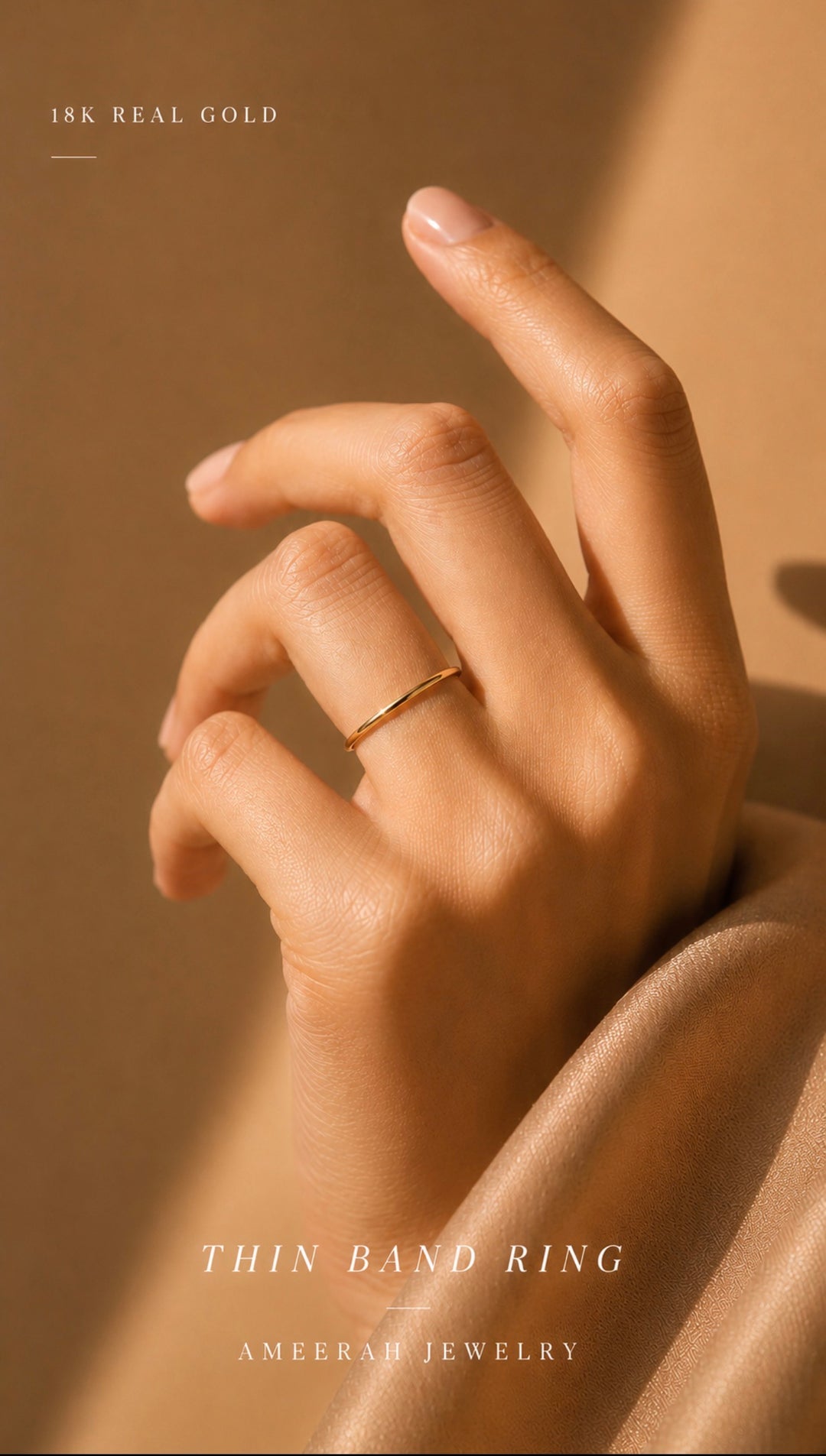 18K Real  Gold Ring Plain Thin Band size 6 , lightweight hollow , stackable