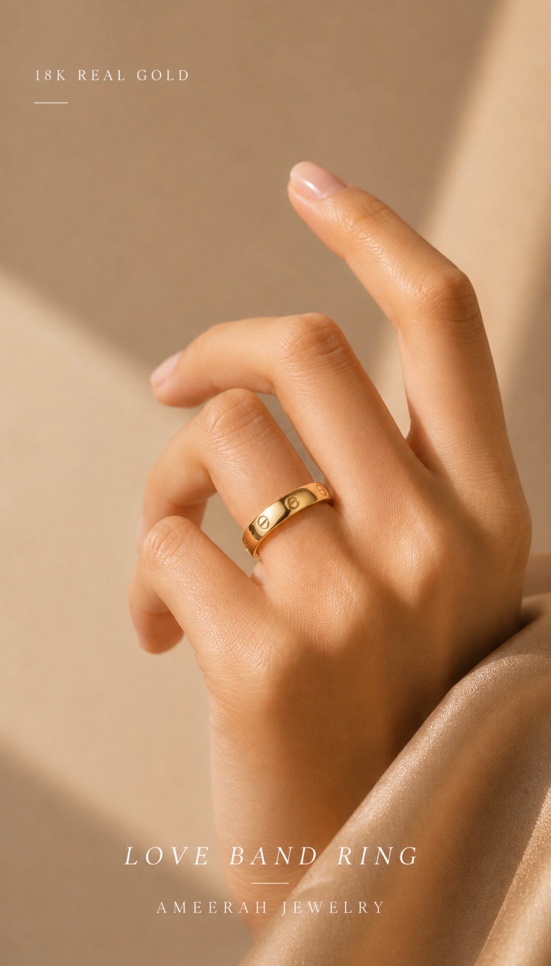 18K Real  Gold Ring C Loop Ring, Lightweight, Hollow size 7