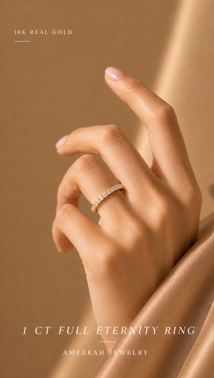 18K Solid Gold Diamond Full Eternity Ring 1 Carat Stackable Wedding Band