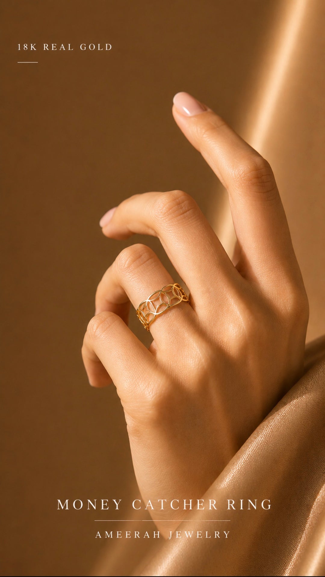 18K Solid Gold Ring Money Catcher  Ring size 6.5  lightweight stackable