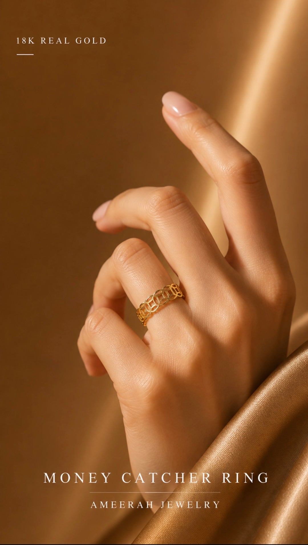 18K Solid Gold Ring Money Catcher  Ring size 8.5  , lightweight, stackable