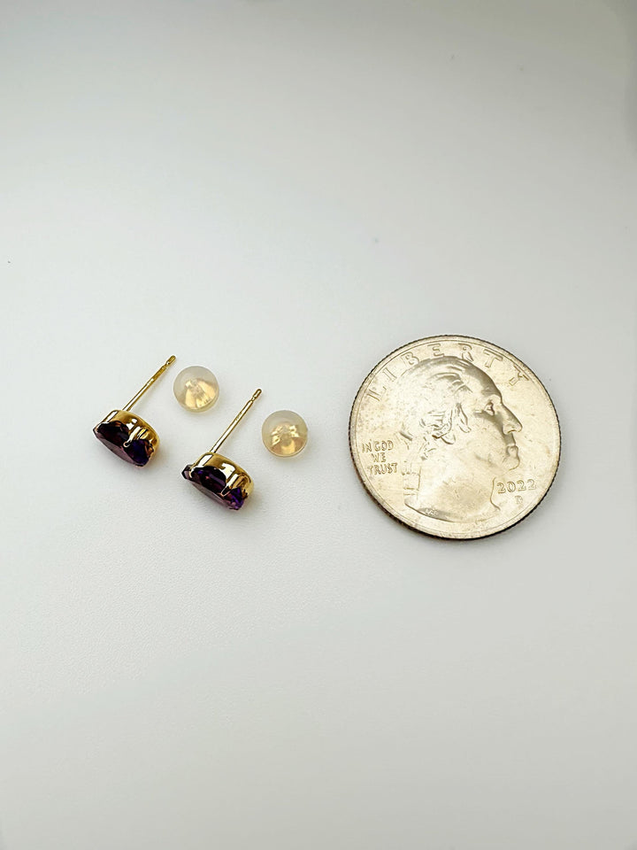 18K Solid Gold Amethyst Pear Stud Earrings (Pair) 1.8 CT in T.W. / August Birthstone / Pear Gemstone / Minimalist Earrings / Natural Stone