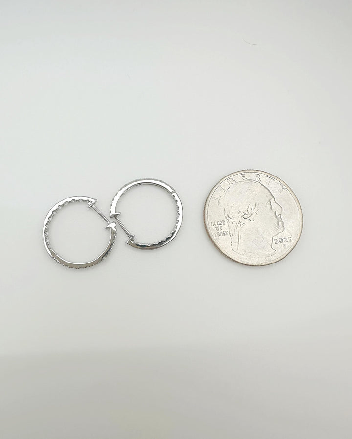 18K White Gold Natural Diamond Hoop Earrings: 0.50 ct VS, 19.5mm In-and-Out