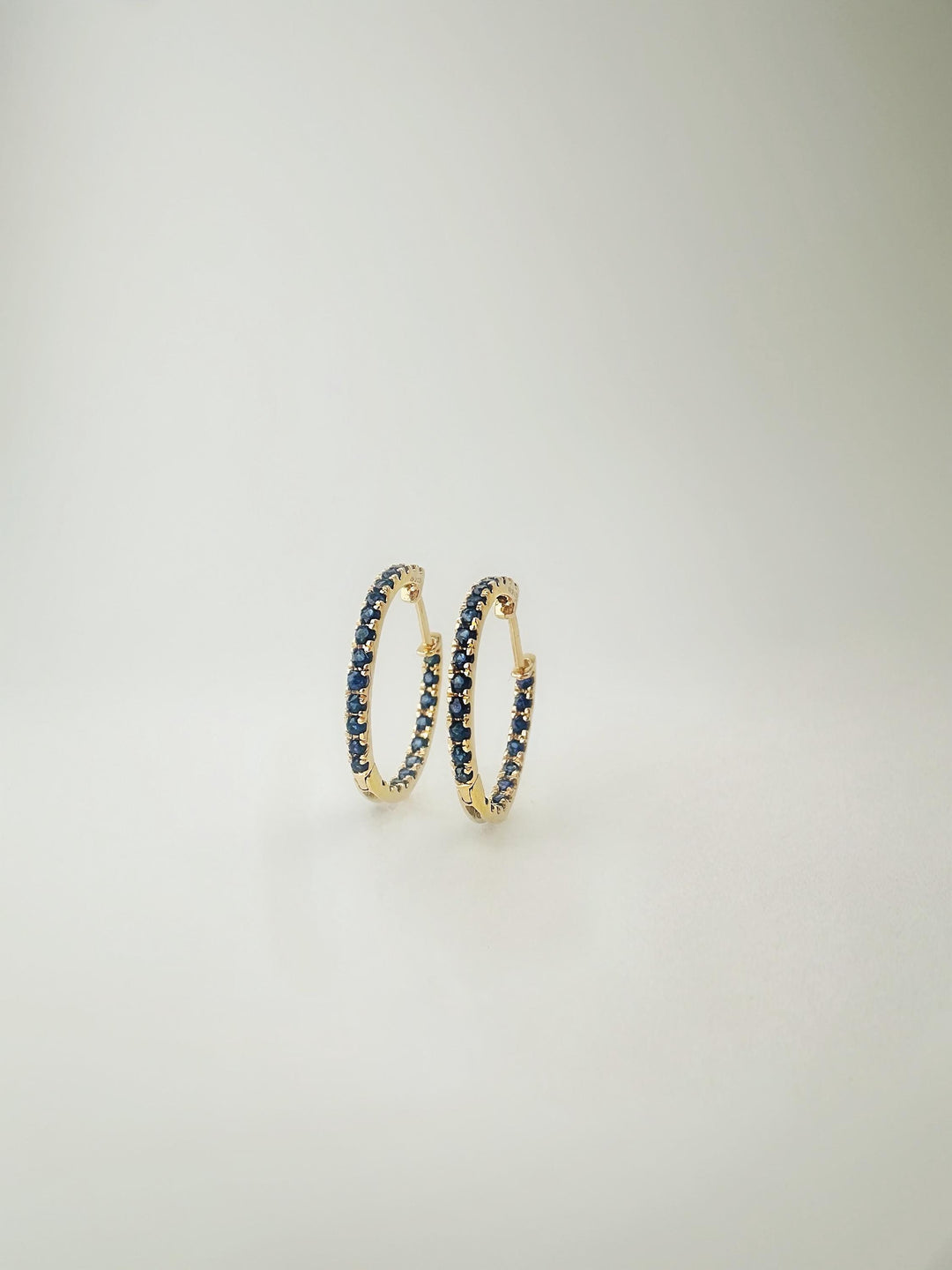 18K Solid Gold Diamond Hoop Earrings  Approx 19.mm / 0.5 Carat T.W. Natural Blue Sapphire/ In and Out Hoop / Elegant Earrings / Fine Jewelry
