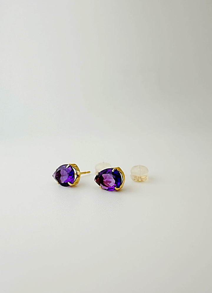 18K Solid Gold Amethyst Pear Stud Earrings (Pair) 1.8 CT in T.W. / August Birthstone / Pear Gemstone / Minimalist Earrings / Natural Stone