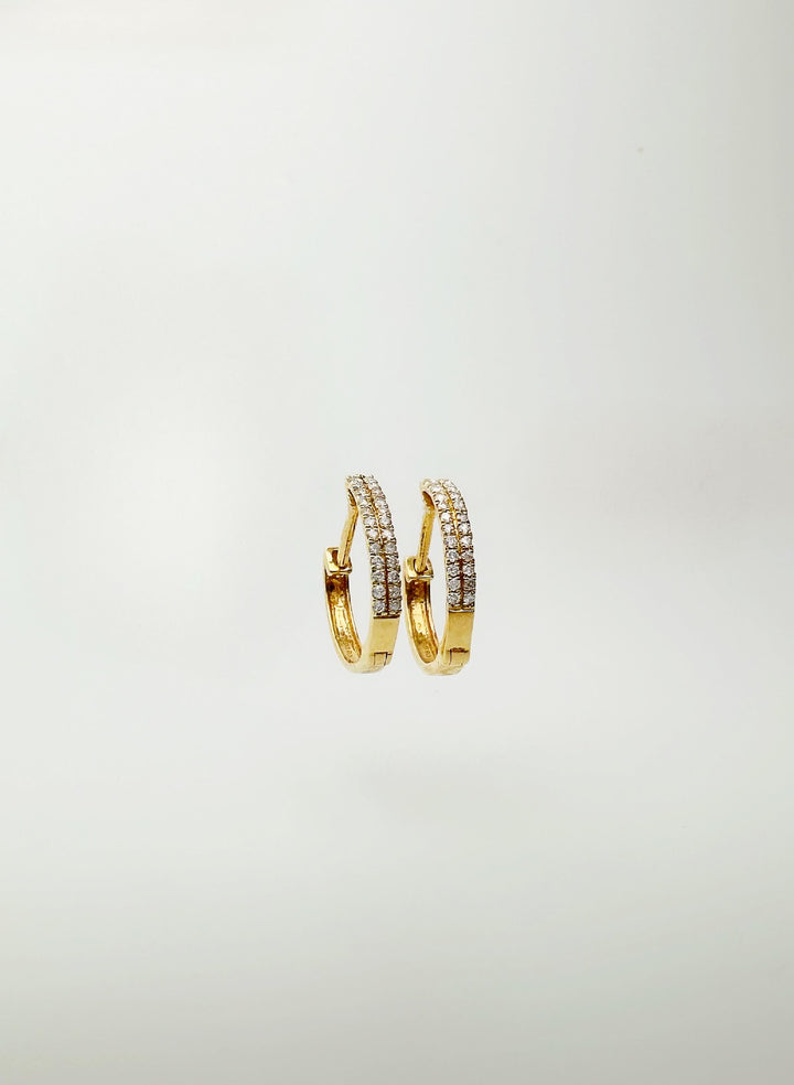 18K Solid Gold Diamond Huggies Earrings / 12mm Hoop / Double Row Natural Diamonds / 0.1 Carat T.W. / Minimalist Real Gold Earrings / Gift