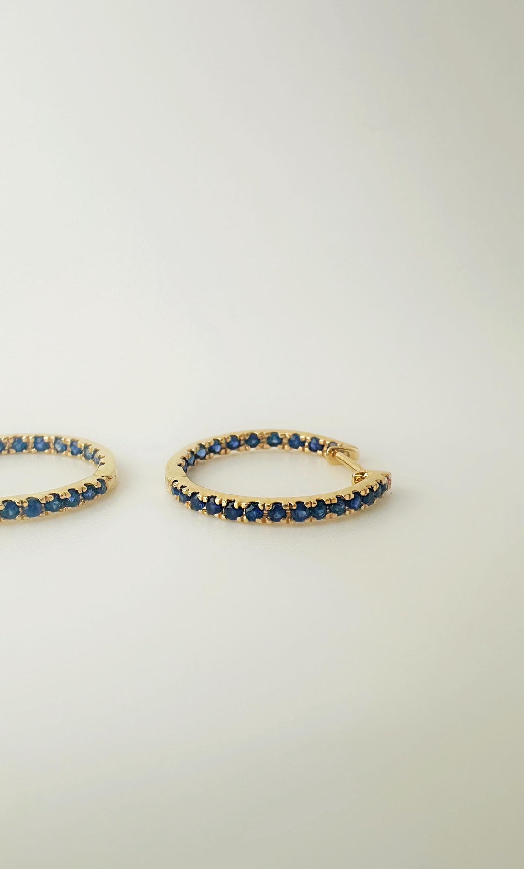 18K Solid Gold Diamond Hoop Earrings  Approx 19.mm / 0.5 Carat T.W. Natural Blue Sapphire/ In and Out Hoop / Elegant Earrings / Fine Jewelry