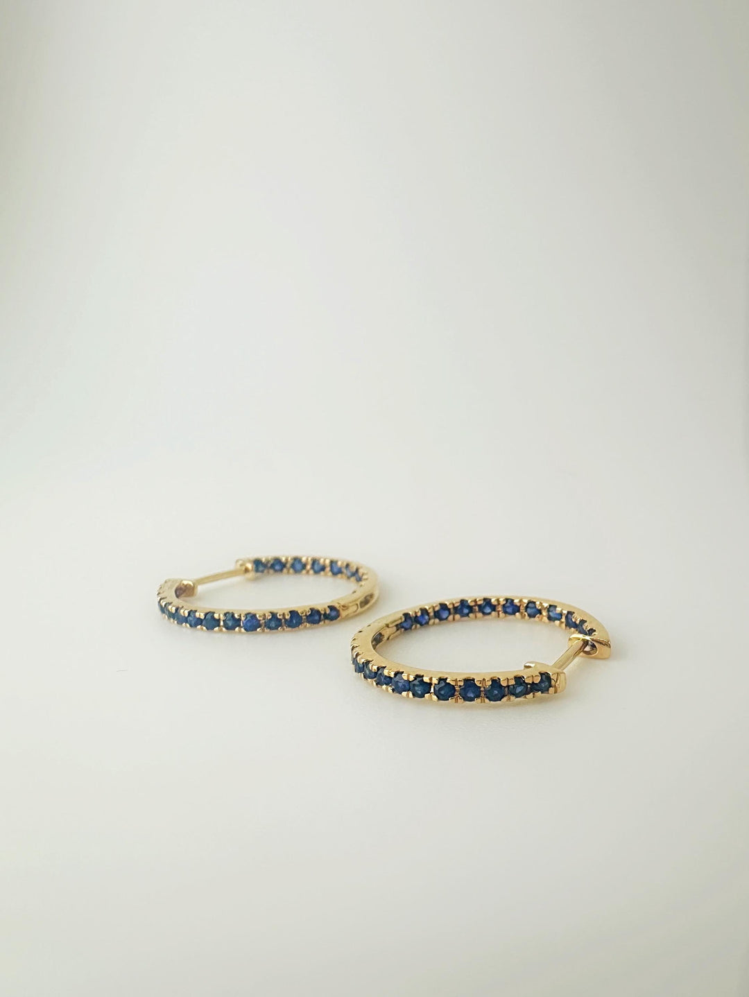 18K Solid Gold Diamond Hoop Earrings  Approx 19.mm / 0.5 Carat T.W. Natural Blue Sapphire/ In and Out Hoop / Elegant Earrings / Fine Jewelry