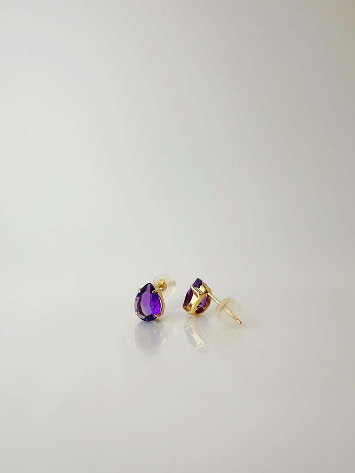 18K Solid Gold Amethyst Stud Earrings: February Birthstone Jewelry