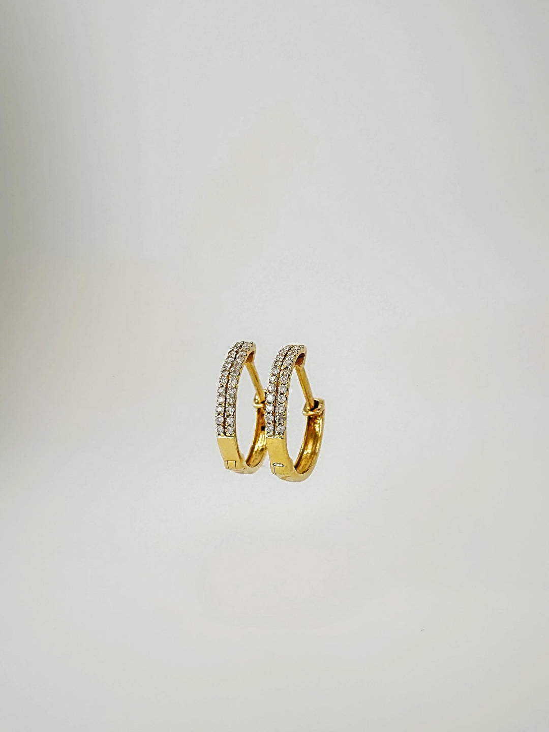 18K Solid Gold Diamond Huggies Earrings / 12mm Hoop / Double Row Natural Diamonds / 0.1 Carat T.W. / Minimalist Real Gold Earrings / Gift