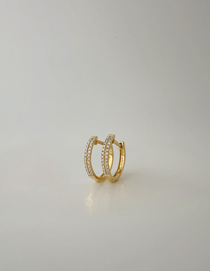 18K Solid Gold Diamond Huggies Earrings / 12mm Hoop / Double Row Natural Diamonds / 0.1 Carat T.W. / Minimalist Real Gold Earrings / Gift