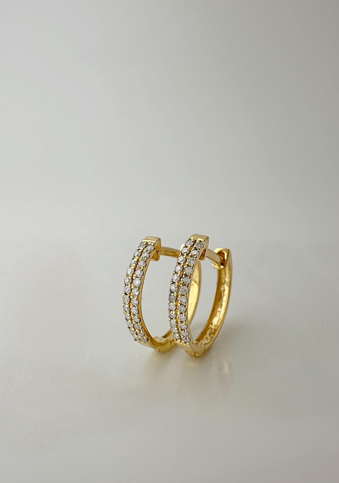 18K Solid Gold Diamond Huggies Earrings / 12mm Hoop / Double Row Natural Diamonds / 0.1 Carat T.W. / Minimalist Real Gold Earrings / Gift