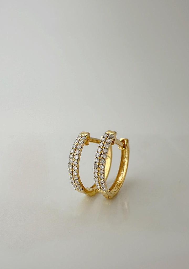 18K Solid Gold Diamond Huggies Earrings / 12mm Hoop / Double Row Natural Diamonds / 0.1 Carat T.W. / Minimalist Real Gold Earrings / Gift