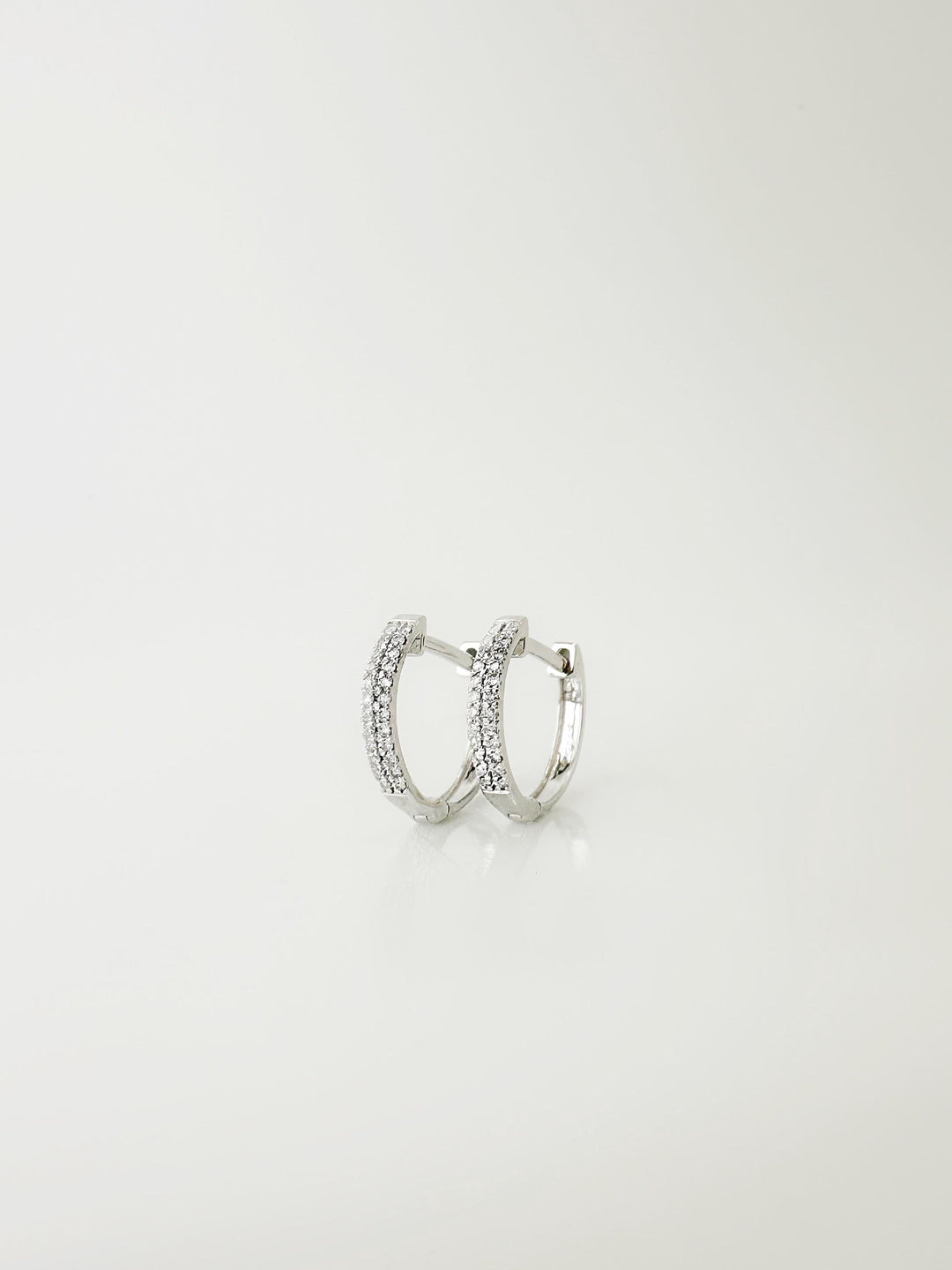 18K Solid White Gold Natural  Diamond Hoop Earrings: Minimalist Huggies