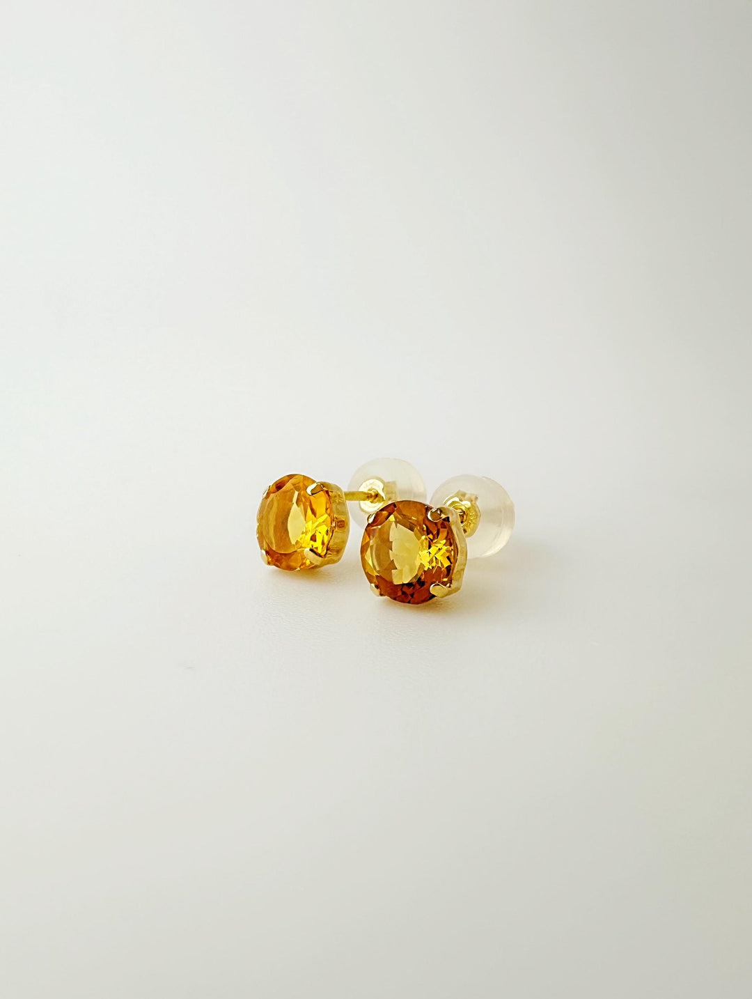 18K Solid Gold Citrine Stud Earrings: November Birthstone