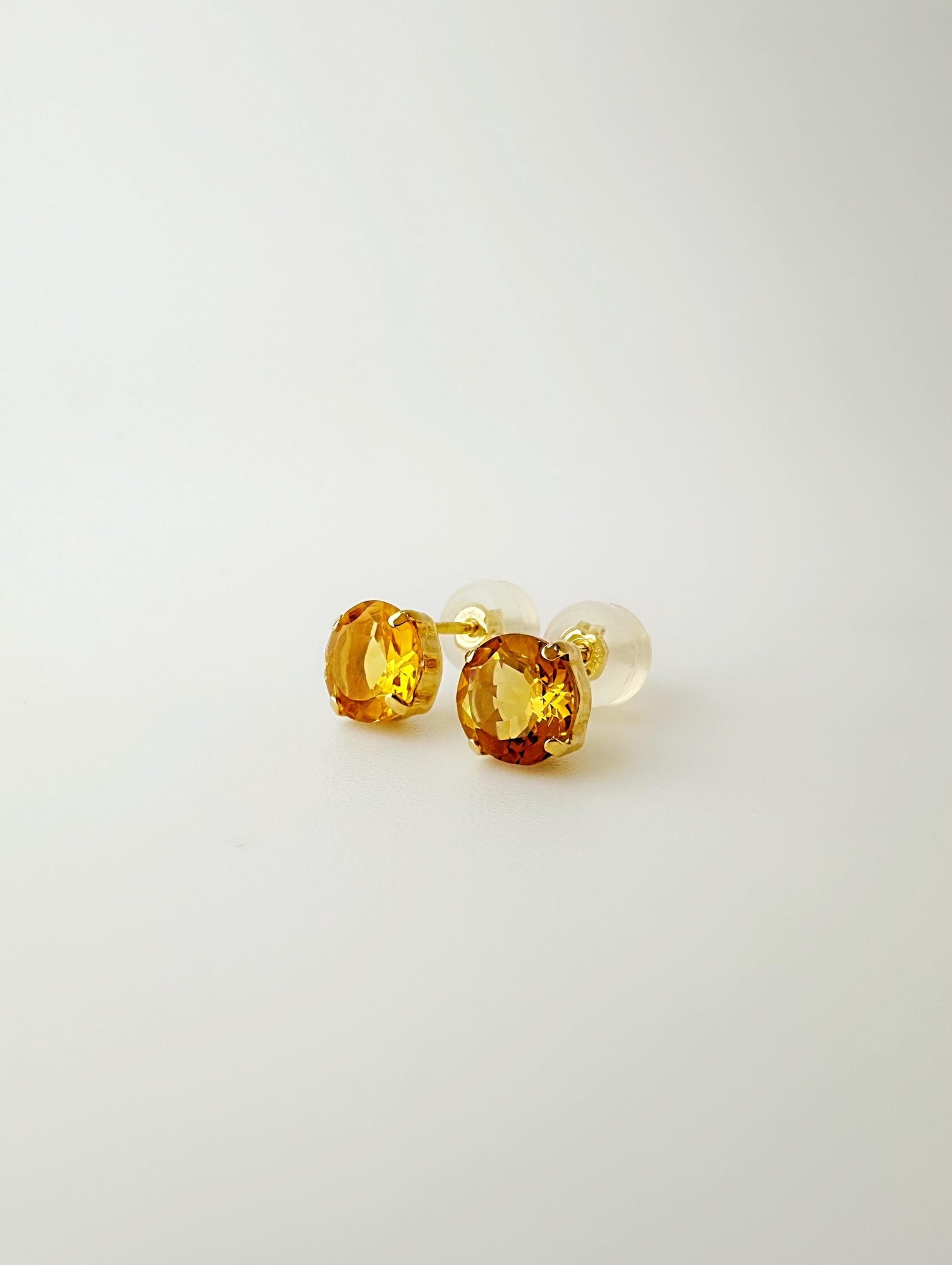 18K Solid Gold Citrine Stud Earrings: November Birthstone