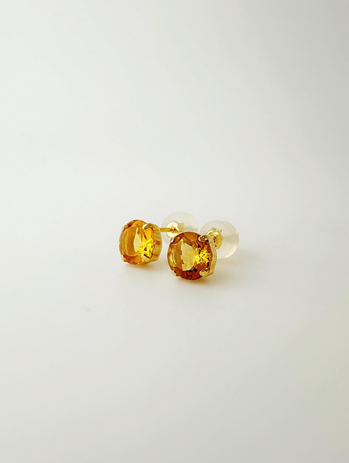 18K Solid Gold Citrine Stud Earrings: November Birthstone