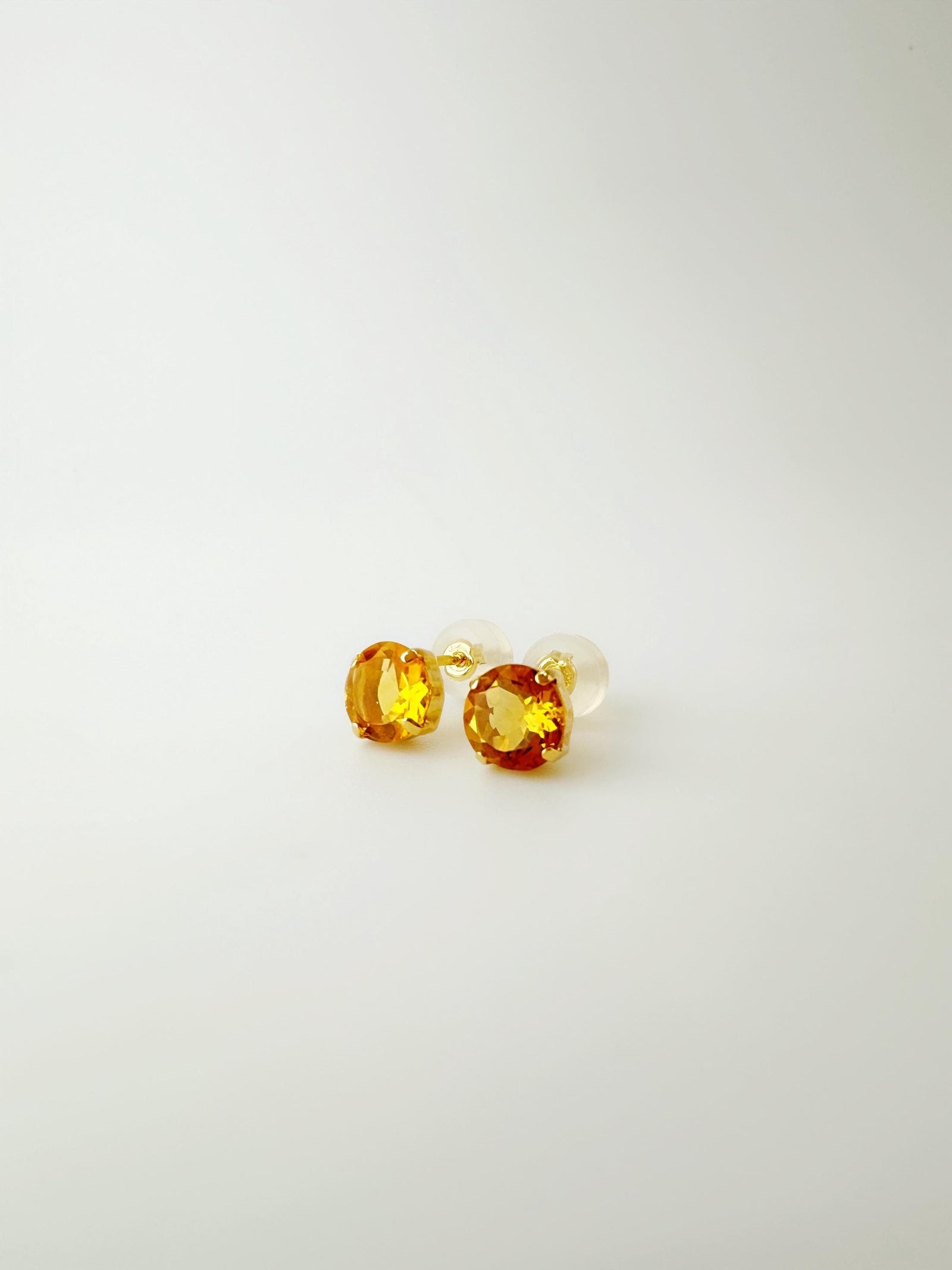 18K Solid Gold Citrine Stud Earrings: November Birthstone