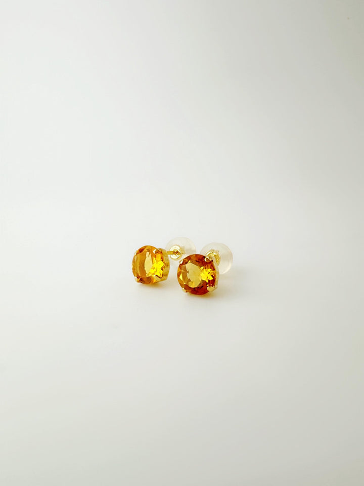 18K Solid Gold Citrine Stud Earrings: November Birthstone