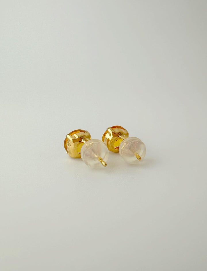 18K Solid Gold Citrine Stud Earrings: November Birthstone