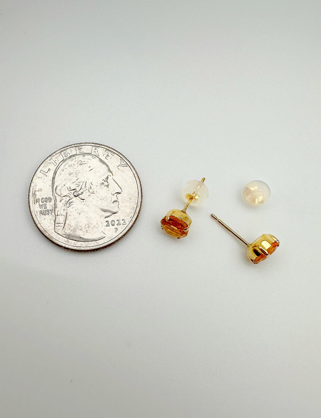 18K Solid Gold Citrine Stud Earrings: November Birthstone