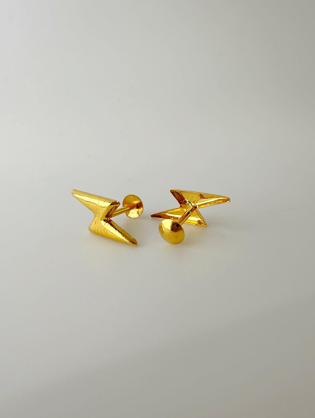 18K Solid Gold Zap | Lightning  Earrings Screw back: Minimalist Design , Stackable Earrings