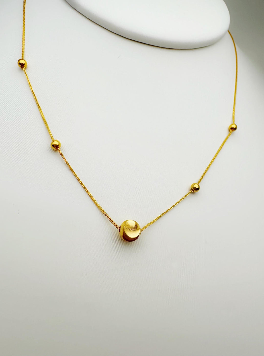 18K Solid Gold Ball Cat Eye Necklace: Dainty Chain