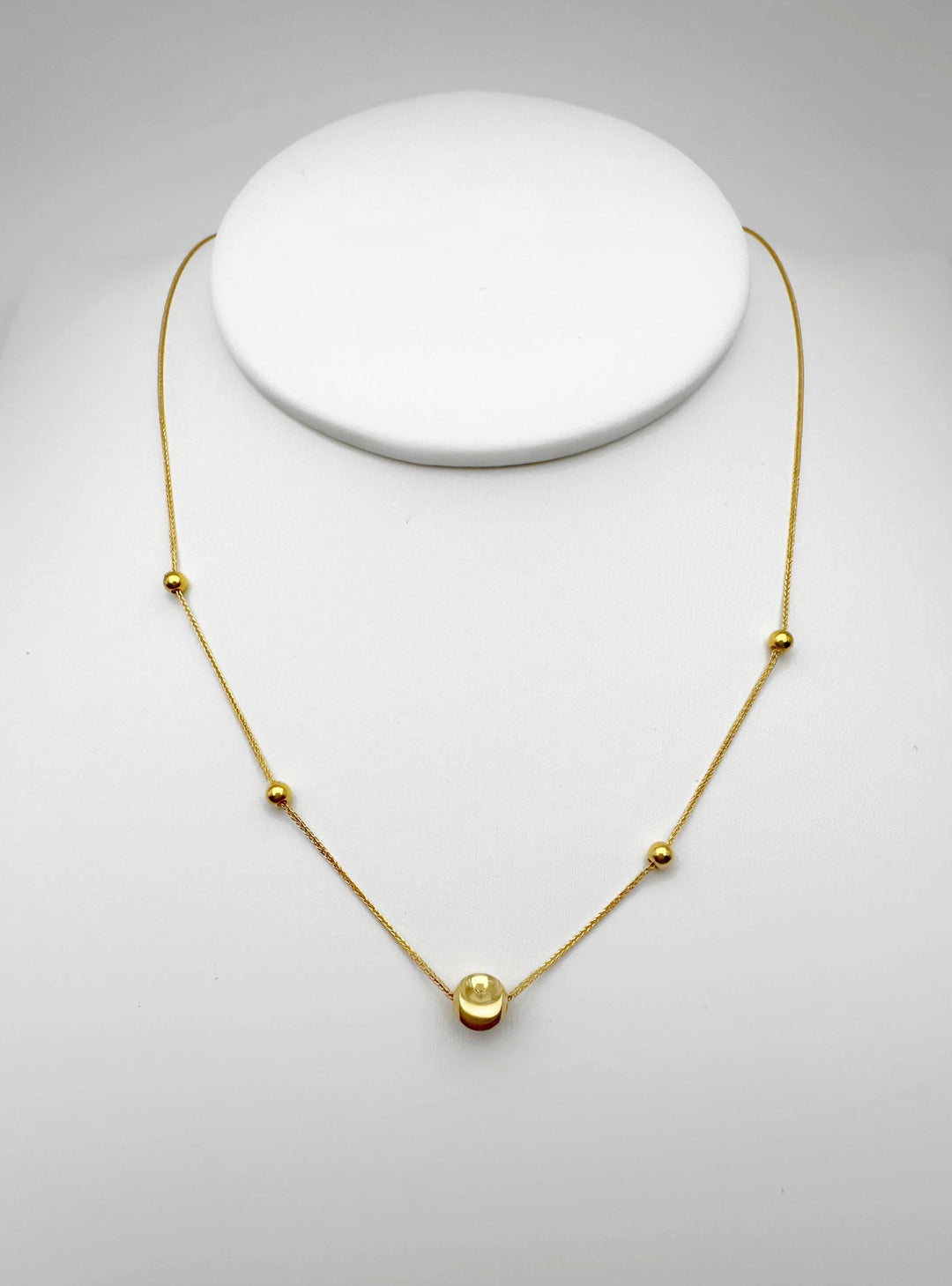 18K Solid Gold Ball Cat Eye Necklace: Dainty Chain