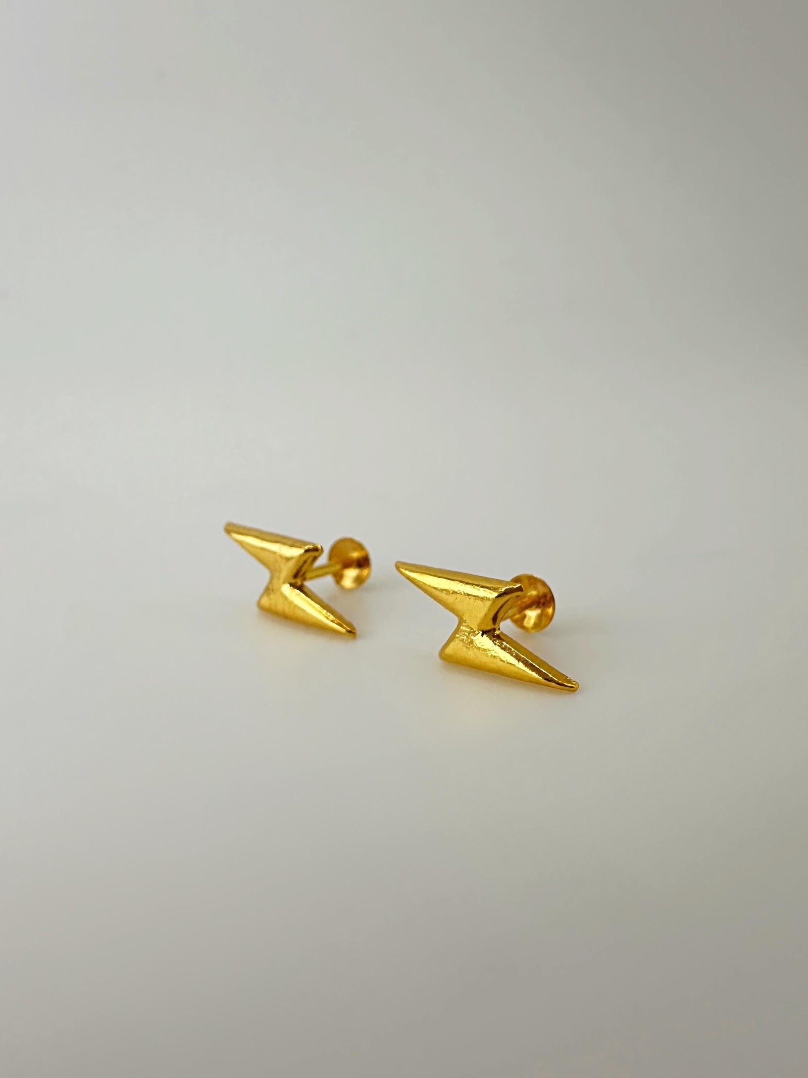 18K Solid Gold Zap | Lightning  Earrings Screw back: Minimalist Design , Stackable Earrings