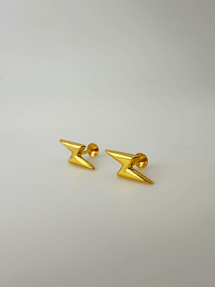 18K Solid Gold Zap | Lightning  Earrings Screw back: Minimalist Design , Stackable Earrings