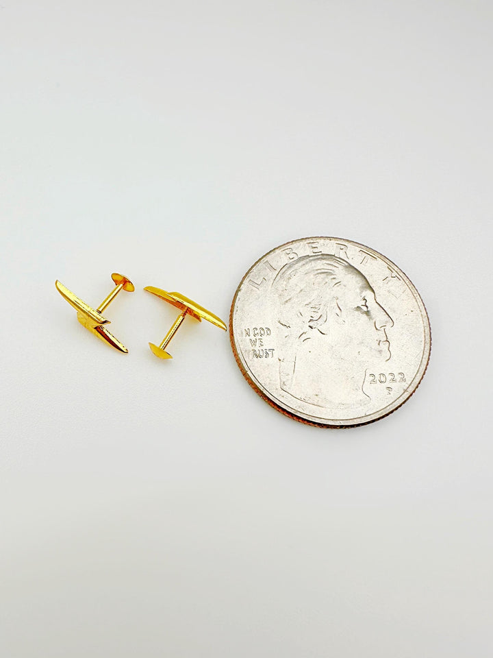 18K Solid Gold Zap | Lightning  Earrings Screw back: Minimalist Design , Stackable Earrings