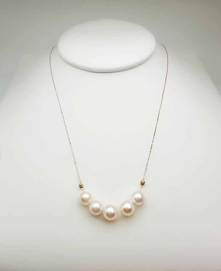 18K Solid Gold Akoya Pearl Necklace: Dainty Chain Necklace