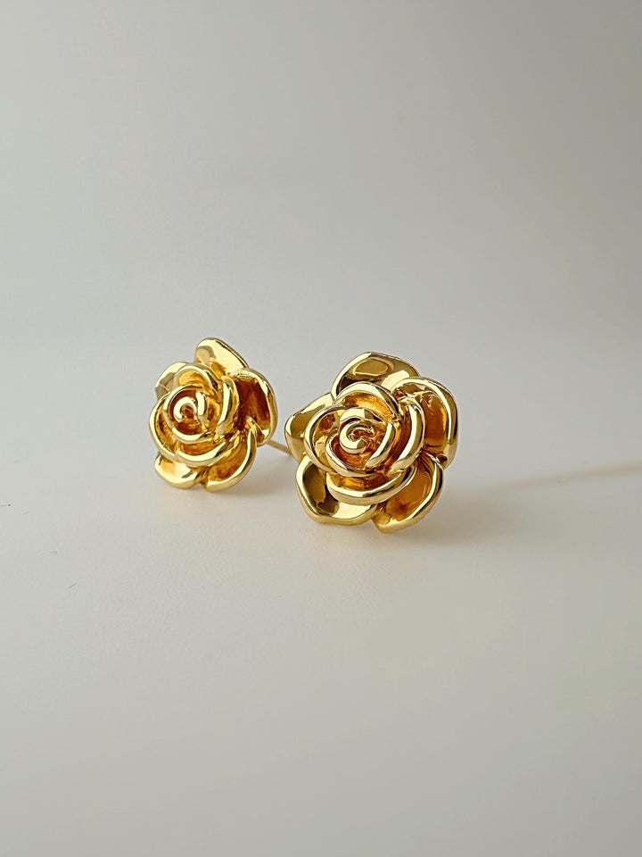 18K Real Gold Flower Earrings: Statement Earrings 14 mm , Electroform Lightweight