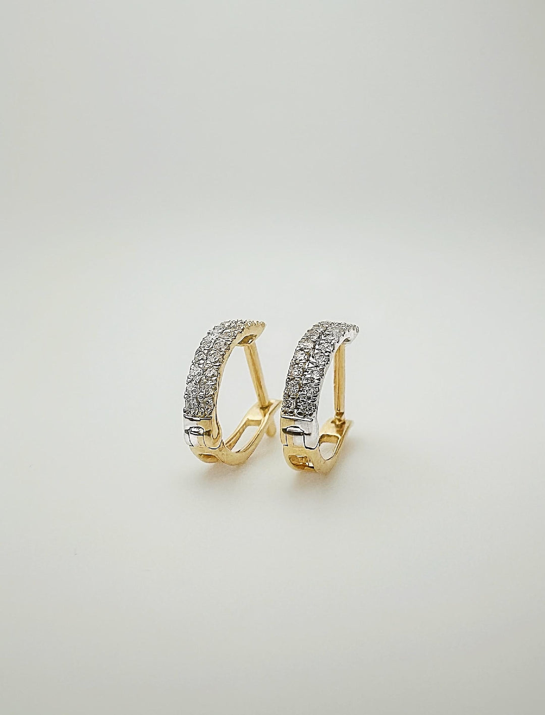 18K Gold Diamond Huggie Earrings 9.2mm : Two-Tone Minimalist Fine Jewelry