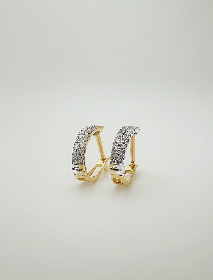 18K Gold Diamond Huggie Earrings 9.2mm : Two-Tone Minimalist Fine Jewelry