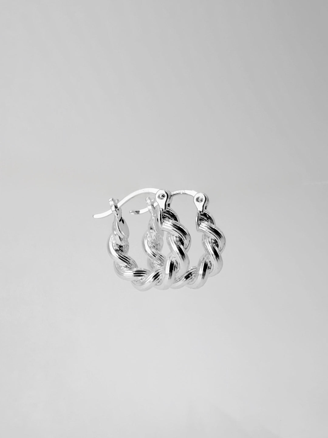 18K Solid Gold Twist Hoop Earrings - White Gold Croissant Huggies | Dainty Huggies