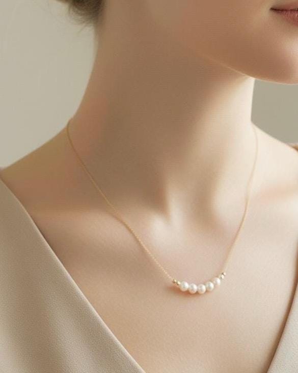 18K Solid Gold Akoya Pearl Necklace: Dainty Chain Necklace