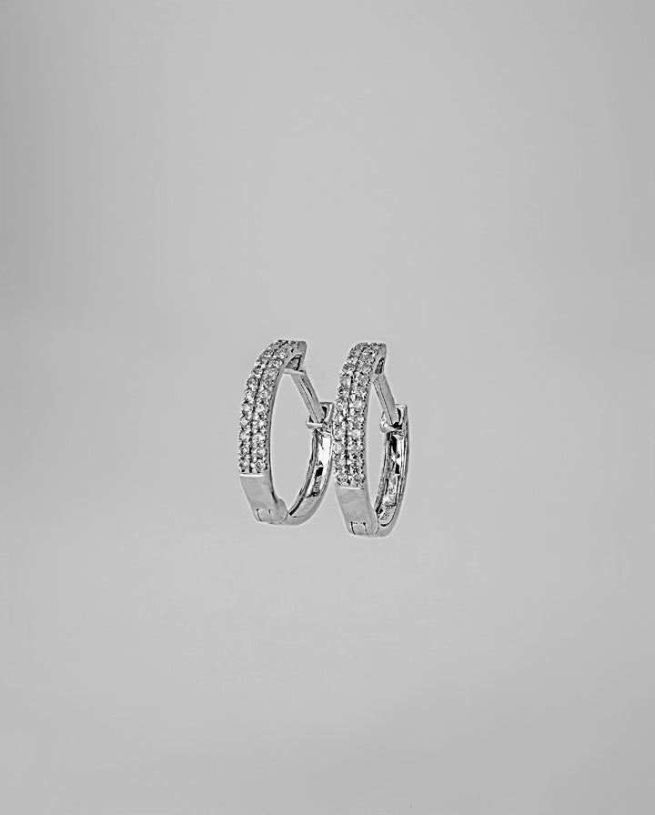 18K Solid White Gold Natural  Diamond Hoop Earrings: Minimalist Huggies