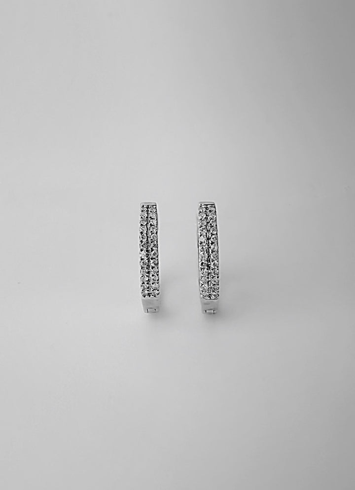 18K Solid White Gold Natural  Diamond Hoop Earrings: Minimalist Huggies