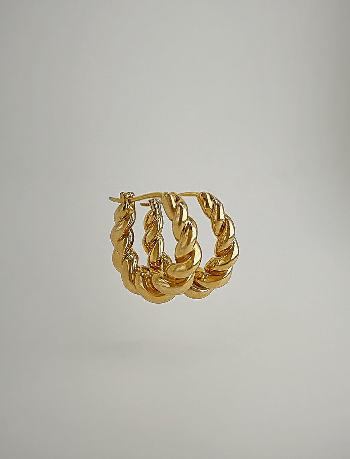 18K Solid Gold Croissant Hoop Earrings: Minimalist Huggies Style