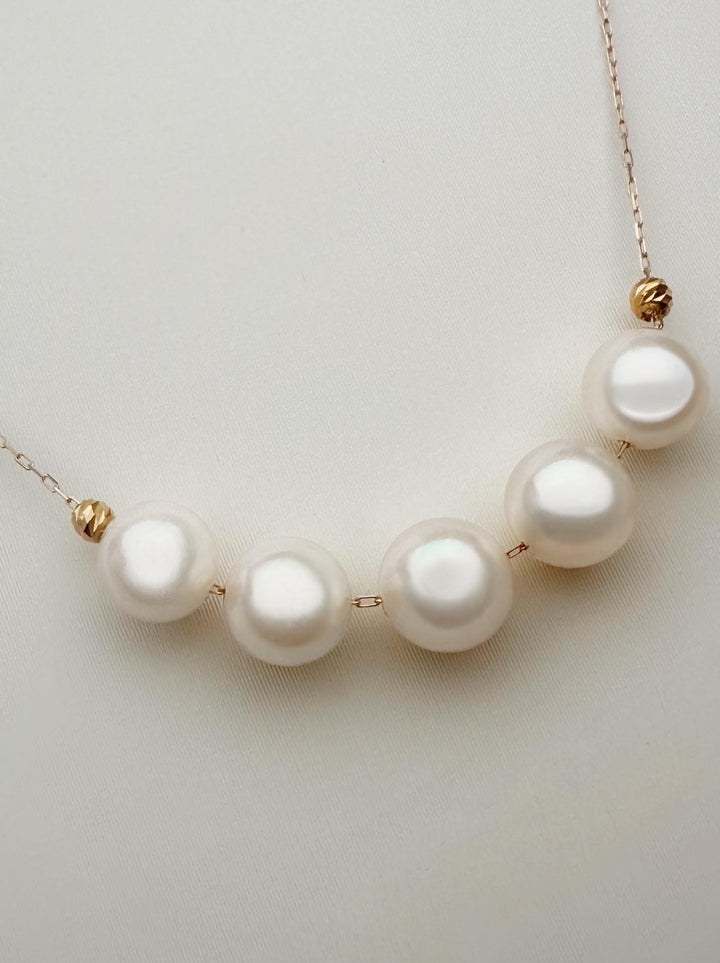 18K Solid Gold Akoya Pearl Necklace: Dainty Chain Necklace