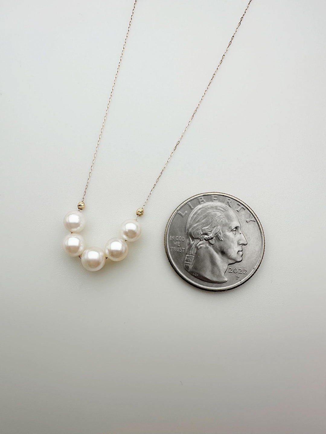 18K Solid Gold Akoya Pearl Necklace: Dainty Chain Necklace