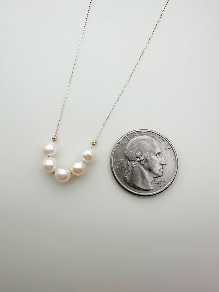 18K Solid Gold Akoya Pearl Necklace: Dainty Chain Necklace
