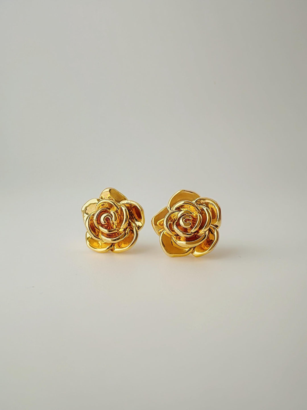 18K Real Gold Flower Earrings: Statement Earrings 14 mm , Electroform Lightweight