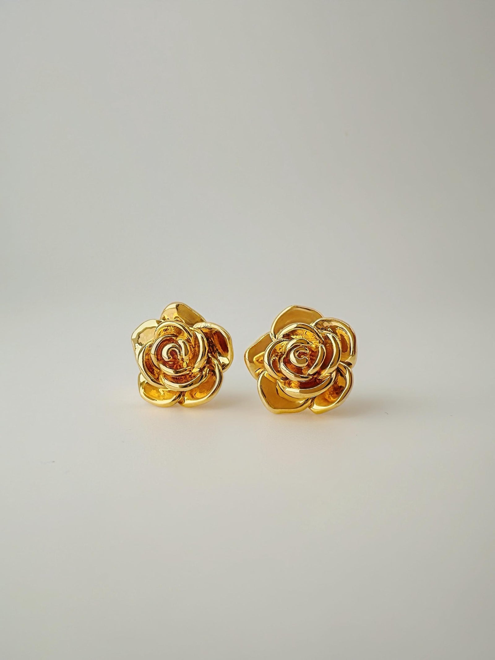 18K Real Gold Flower Earrings: Statement Earrings 14 mm , Electroform Lightweight